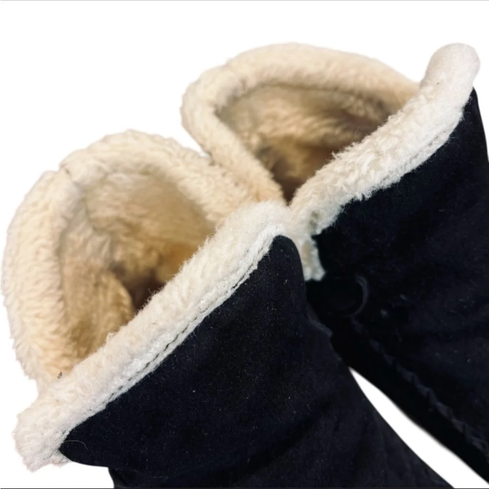 AVSTCFS Sport Women’s Black Suede Ankle Pull On Boots with Cream Fur Lining